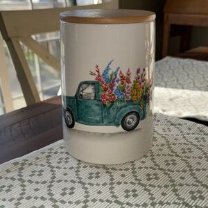Ceramic Canister with Teal Truck Floral Design - Home Accents